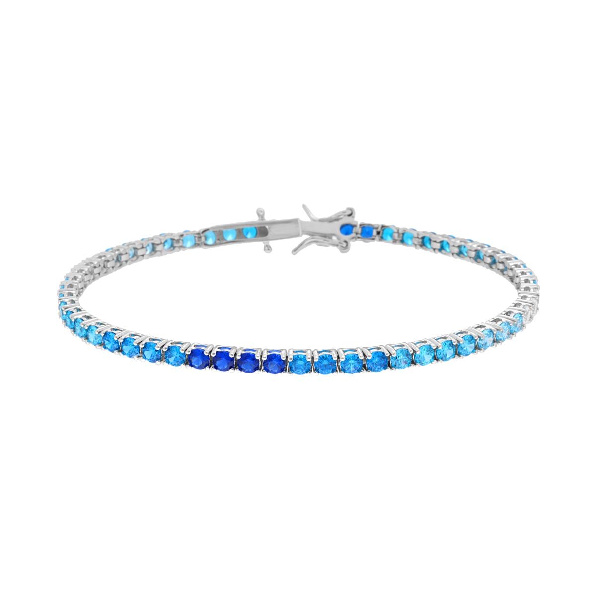 Bracciale Tennis Griffe cm 18 con Zirconi mm 3 Multicolor gradazione Blu Zaffiro in ARGENTO 925 Galvanica Rodio