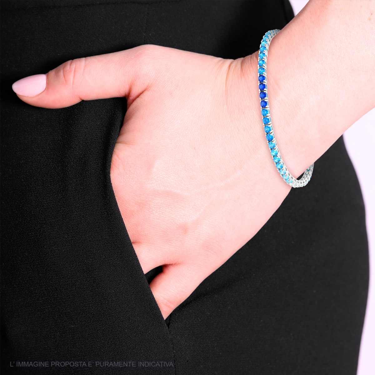 Bracciale Tennis Griffe cm 18 con Zirconi mm 3 Multicolor gradazione Blu Zaffiro in ARGENTO 925 Galvanica Rodio