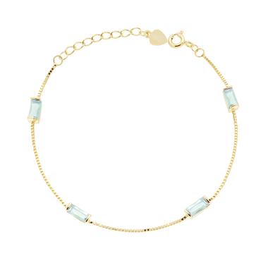 Bracciale Catena Veneziana Diamantata con Baguette Cubic Zirconia Acquamarina in ARGENTO 925 Galvanica Oro