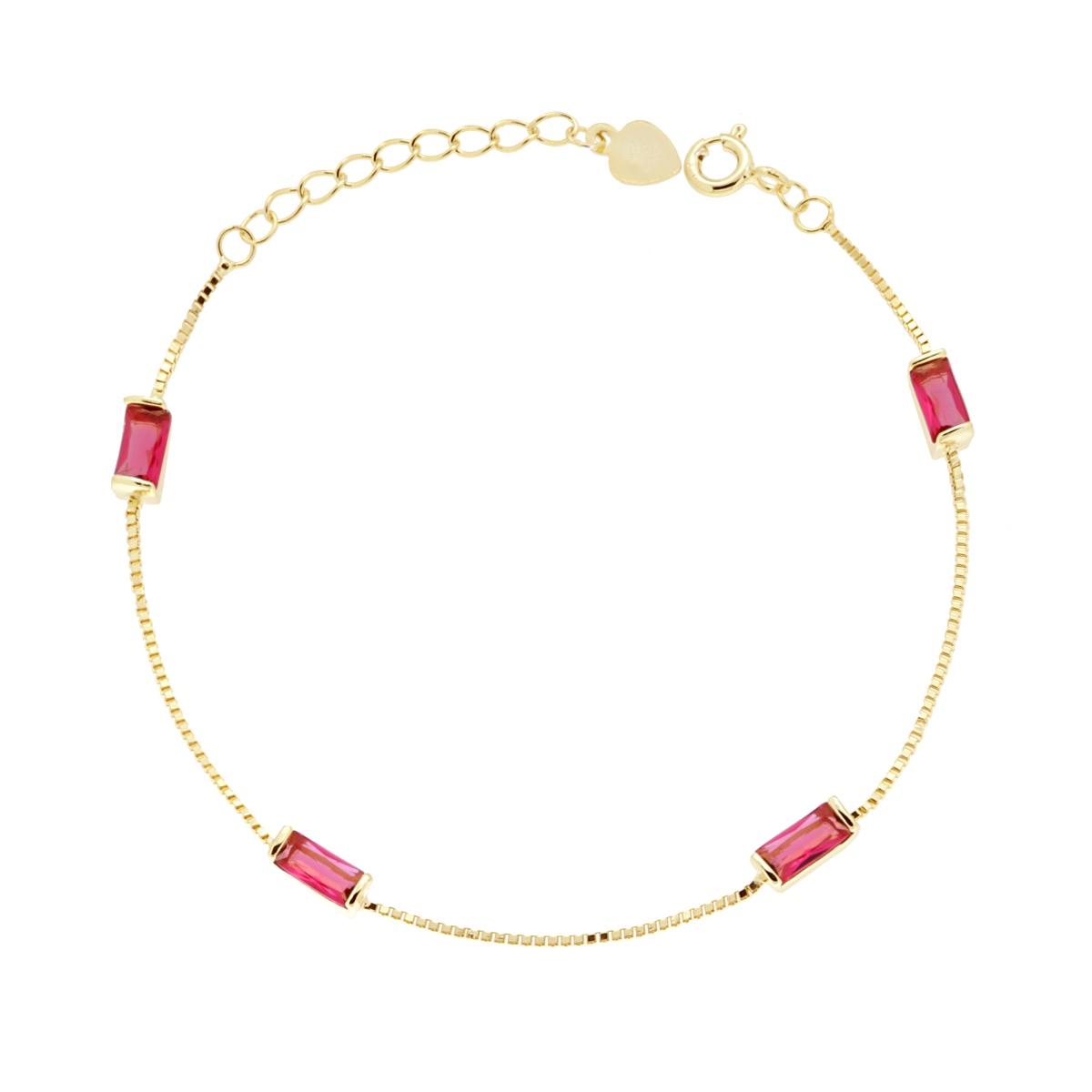 Bracciale Catena Veneziana Diamantata con Baguette Cubic Zirconia Rosso Rubino in ARGENTO 925 Galvanica Oro