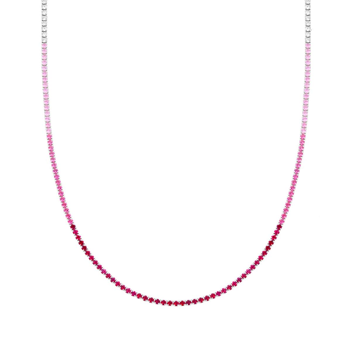 Collana Tennis Griffe cm 40+5 con Cubic Zirconia gradazione Rosso Rubino mm 2,3 in ARGENTO 925 Galvanica Rodio