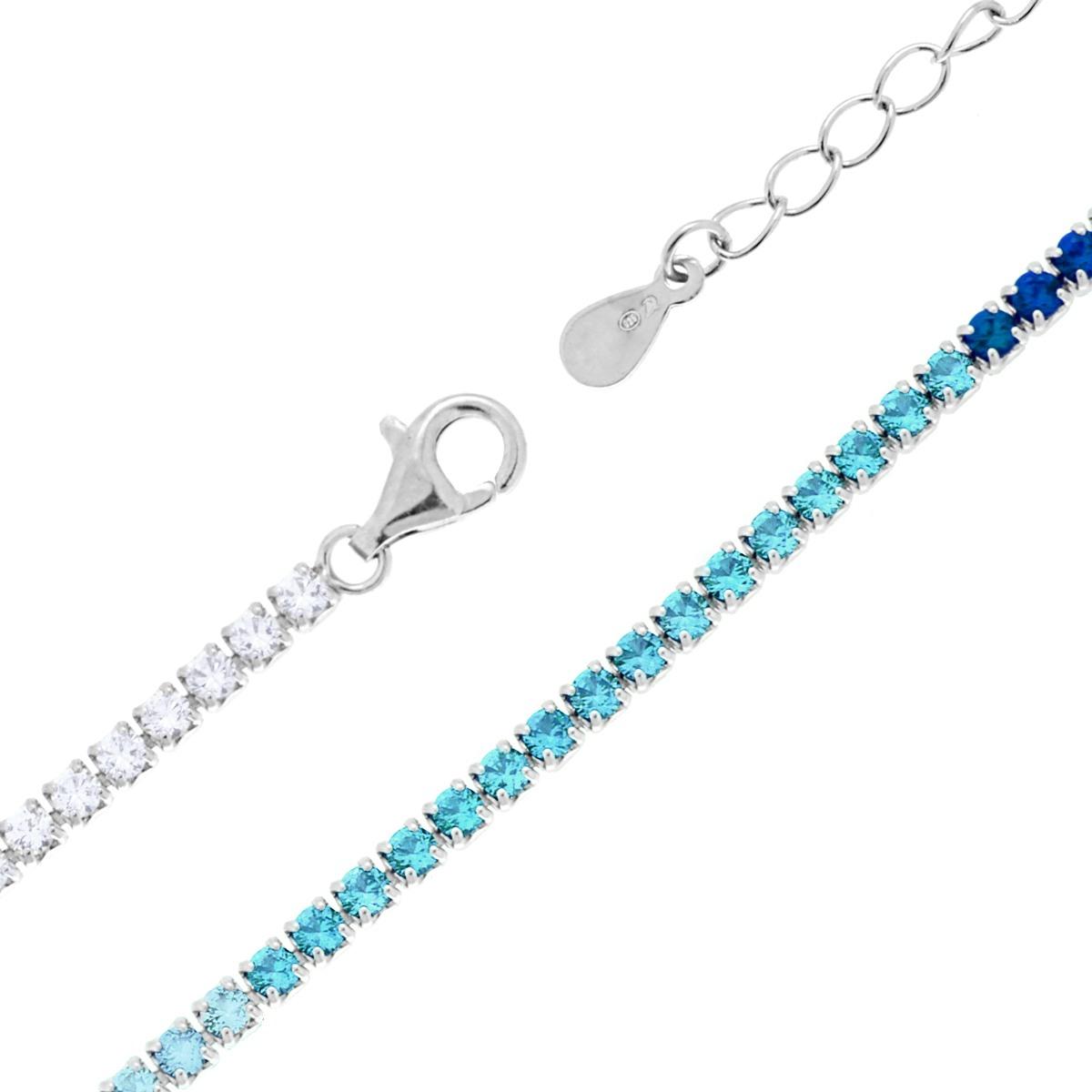 Collana Tennis Griffe cm 40+5 con Cubic Zirconia gradazione Blu Zaffiro mm 2,3 in ARGENTO 925 Galvanica Rodio