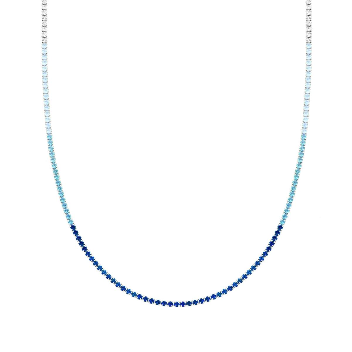 Collana Tennis Griffe cm 40+5 con Cubic Zirconia gradazione Blu Zaffiro mm 2,3 in ARGENTO 925 Galvanica Rodio