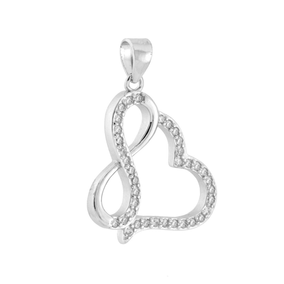 Ciondolo Cuore Infinito con Cubic Zirconia Bianchi in ARGENTO 925 Galvanica Rodio