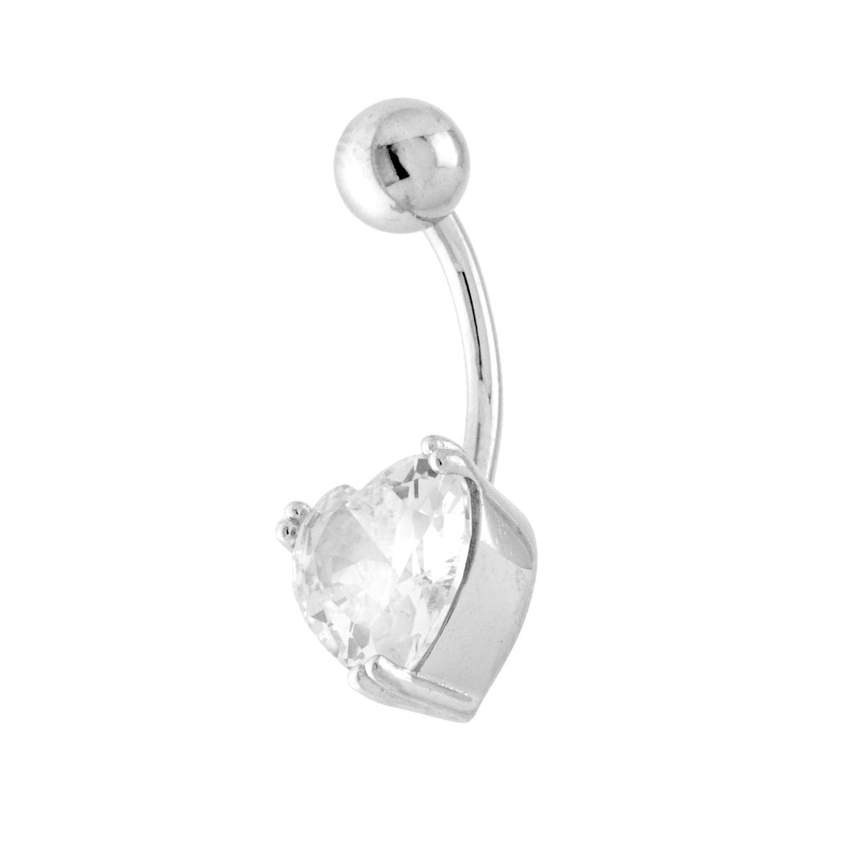 Body Piercing Banana in ACCIAIO con accessorio Punto Luce Cuore con Cubic Zirconia Bianchi in ARGENTO 925 Galvanica Rodio