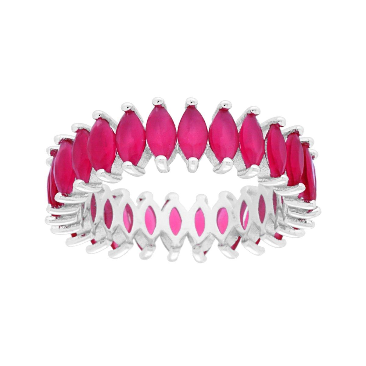 Anello Eternity Veretta a giro con Cubic Zirconia Marquise Rosso Rubino opaco in ARGENTO 925 Galvanica Rodio