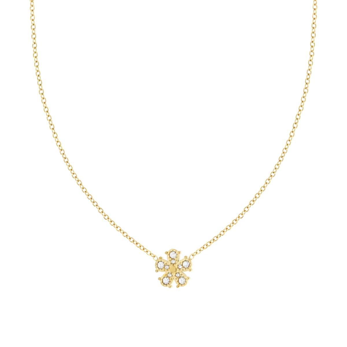 Collana Catena Forzatina Diamantata con Fiore e Crystal Bianchi in ACCIAIO colore Oro