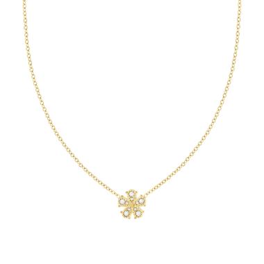 Collana Catena Forzatina Diamantata con Fiore e Cubic Zirconia Bianchi in ACCIAIO colore Oro