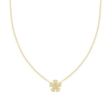 Collana Catena Forzatina Diamantata con Fiore e Crystal Bianchi in ACCIAIO colore Oro