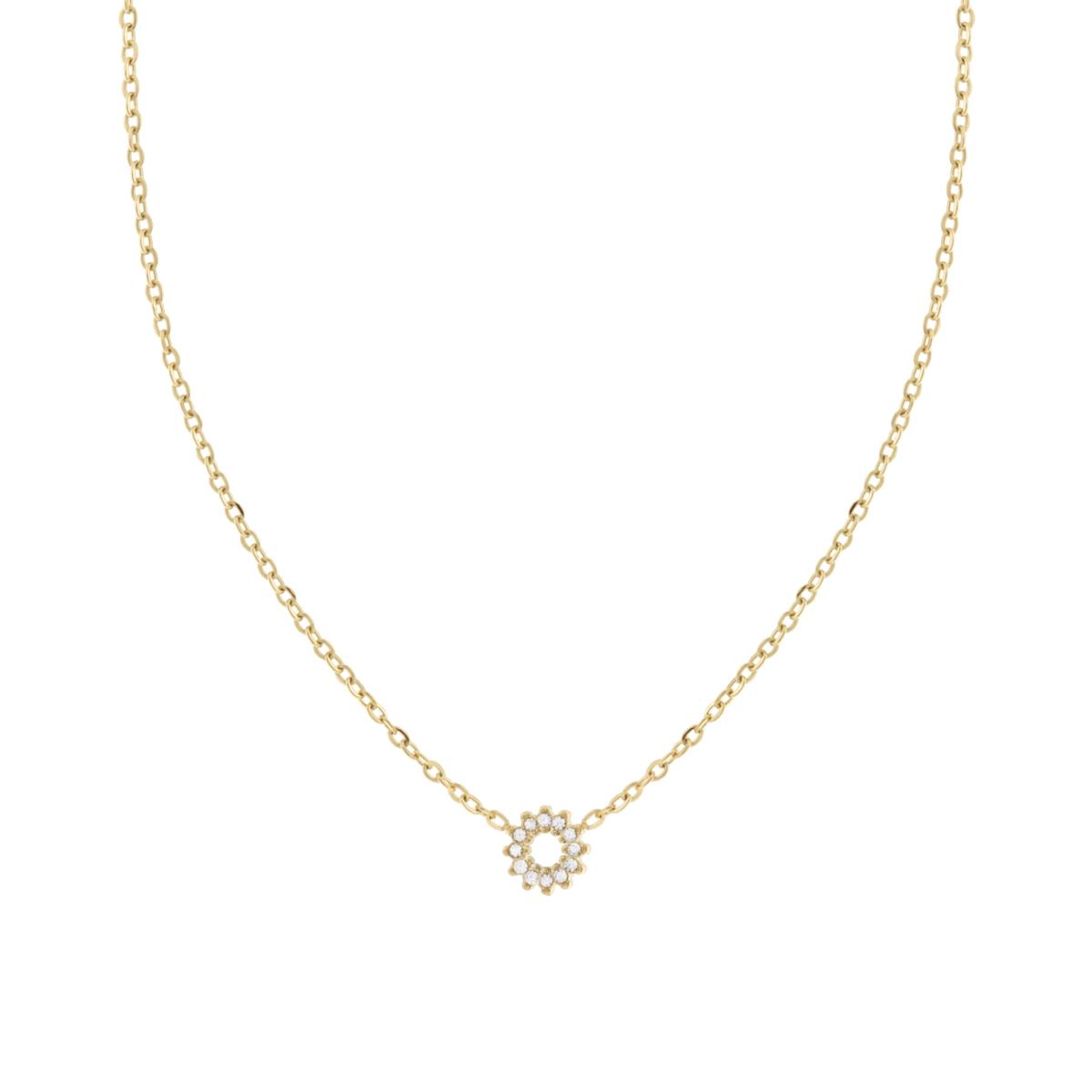 Collana Catena Forzatina Diamantata con Fiore traforato e Crystal Bianchi in ACCIAIO colore Oro