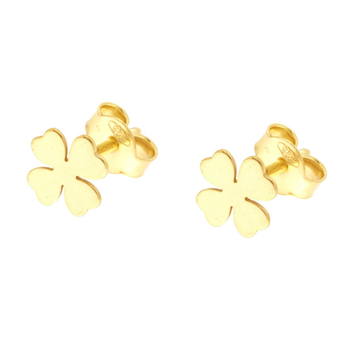 Orecchini Quadrifoglio plain in ARGENTO 925 Galvanica Oro