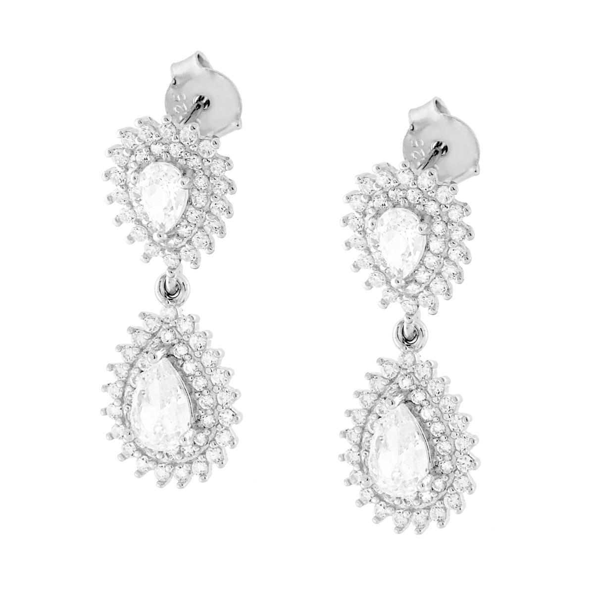 Orecchini Pendenti a Goccia Bianca con Cubic Zirconia Bianchi in ARGENTO 925 Galvanica Rodio