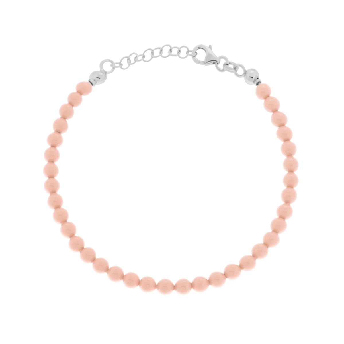 Bracciale Filo Perla colore Corallo Rosa in vetro perlato mm 4 con filo e chiusura in ARGENTO 925 Galvanica Rodio