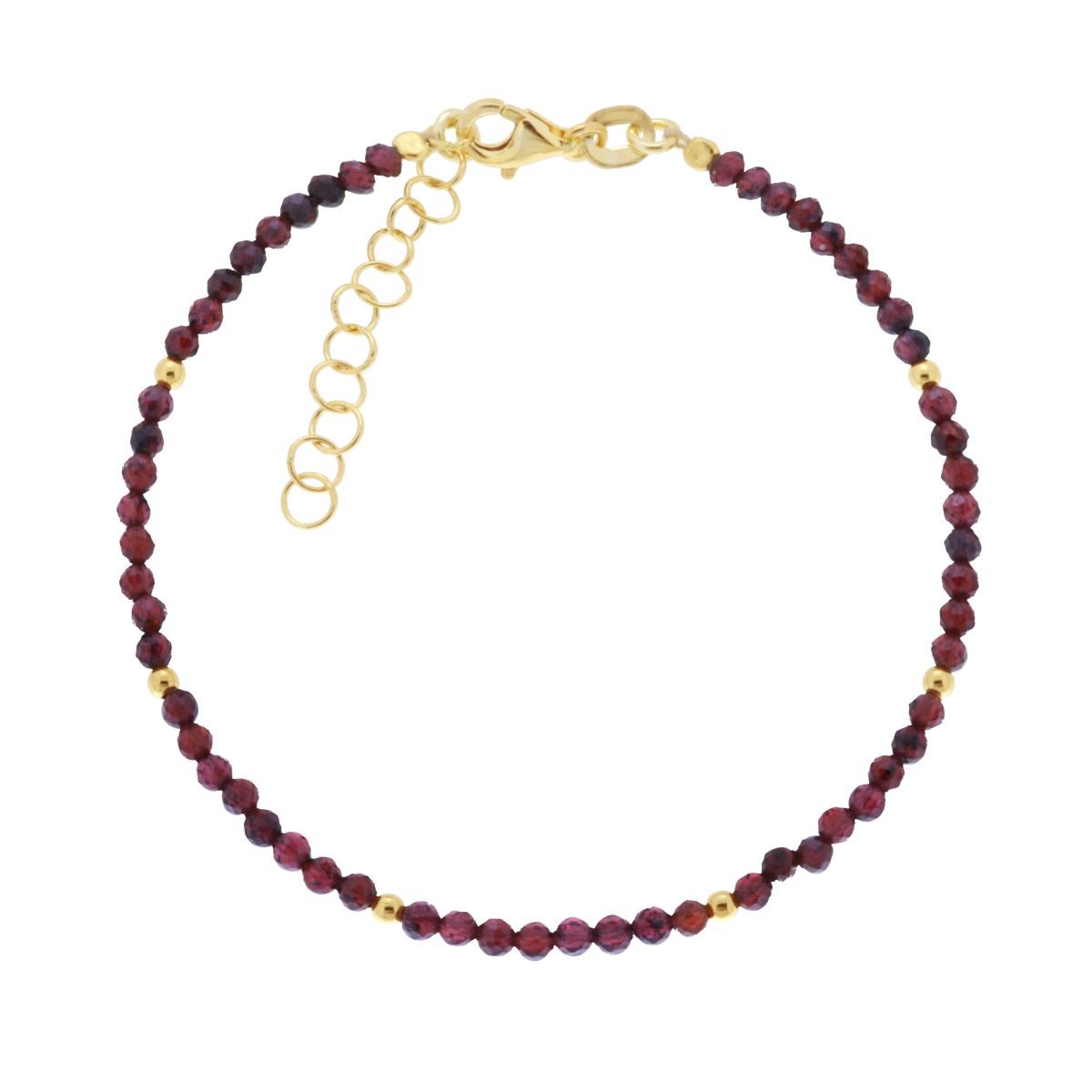 Bracciale Filo Pietra Granato mm 2 con filo palline e chiusura in ARGENTO 925 Galvanica Oro