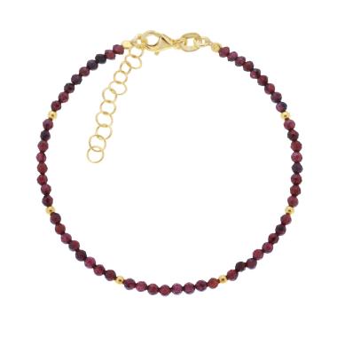 Bracciale Filo Pietra Granato mm 2 con filo palline e chiusura in ARGENTO 925 Galvanica Oro