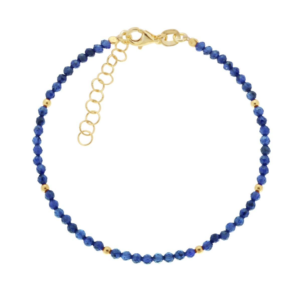 Bracciale Filo Pietra Lapislazzuli mm 2 con filo palline e chiusura in ARGENTO 925 Galvanica Oro