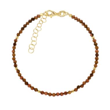 Bracciale Filo Pietra Occhio di Tigre mm 2 con filo palline e chiusura in ARGENTO 925 Galvanica Oro