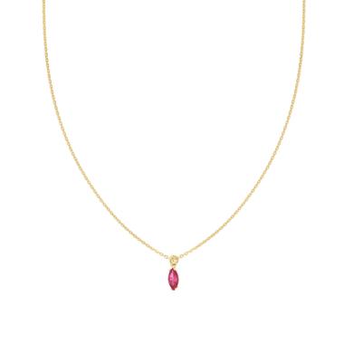 Collana Catena Forzatina Diamantata con Marquise Rosso Rubino Cubic Zirconia pendente in ARGENTO 925 Galvanica Oro