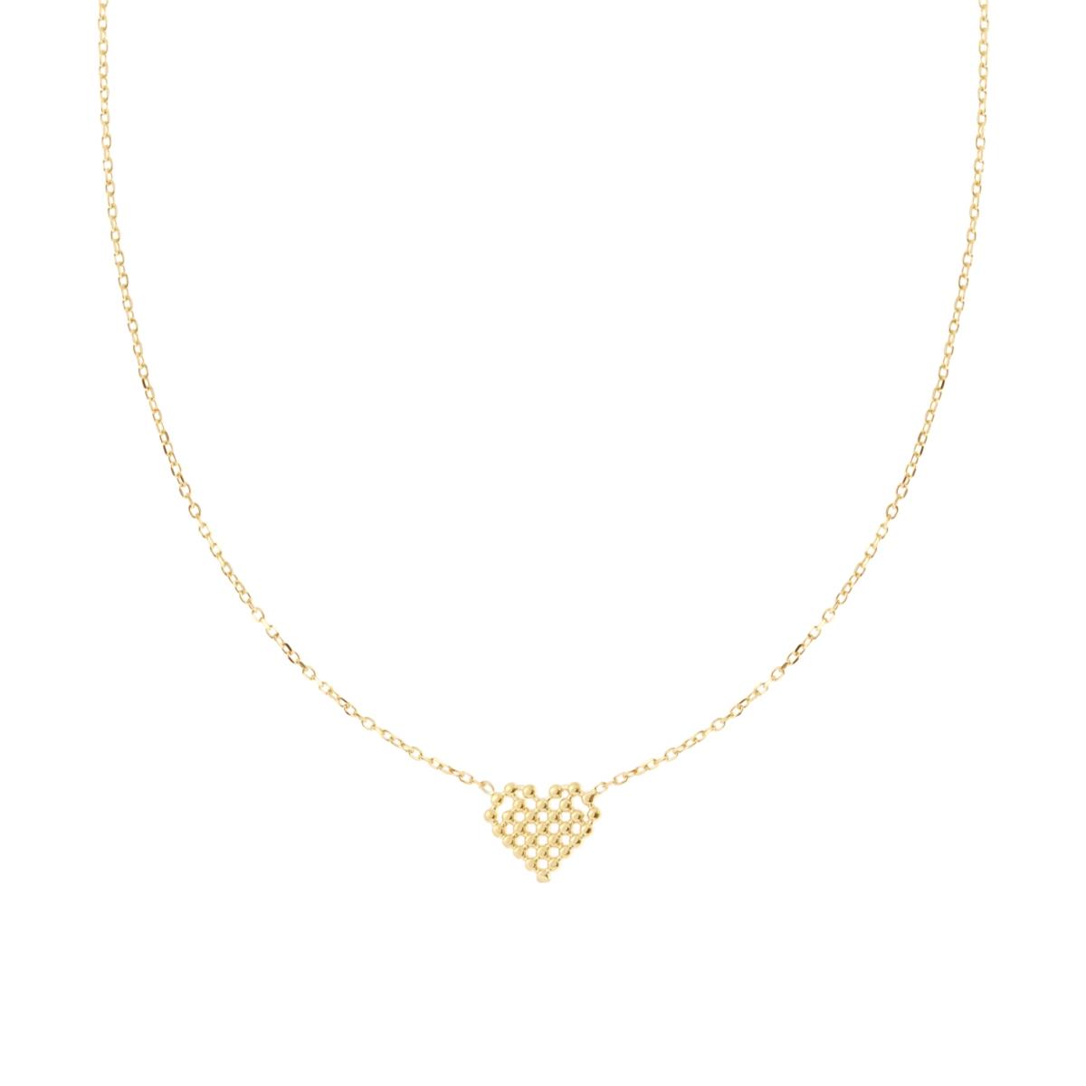 Collana Catena Forzatina Diamantata con Cuore Pallinato in ARGENTO 925 Galvanica Oro