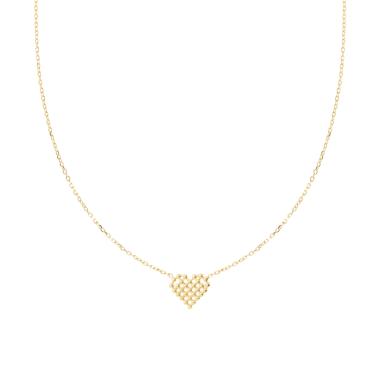 Collana Catena Forzatina Diamantata con Cuore Pallinato in ARGENTO 925 Galvanica Oro