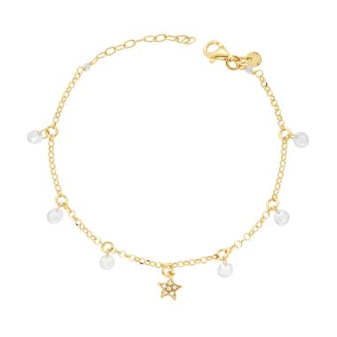 Bracciale Catena Rolo Diamantata con Stella Cubic Zirconia e Crystal Bianchi pendenti in ARGENTO 925 Galvanica Oro