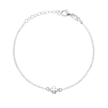 Bracciale Catena Forzatina Brillantata con Quadrifoglio bombato in ARGENTO 925 Galvanica Rodio