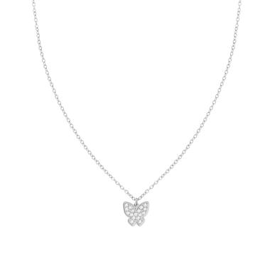 Collana Catena Forzatina con Farfalla e Crystal Bianchi in ACCIAIO