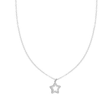 Collana Catena Forzatina con Stella e Crystal Bianchi in ACCIAIO e OTTONE