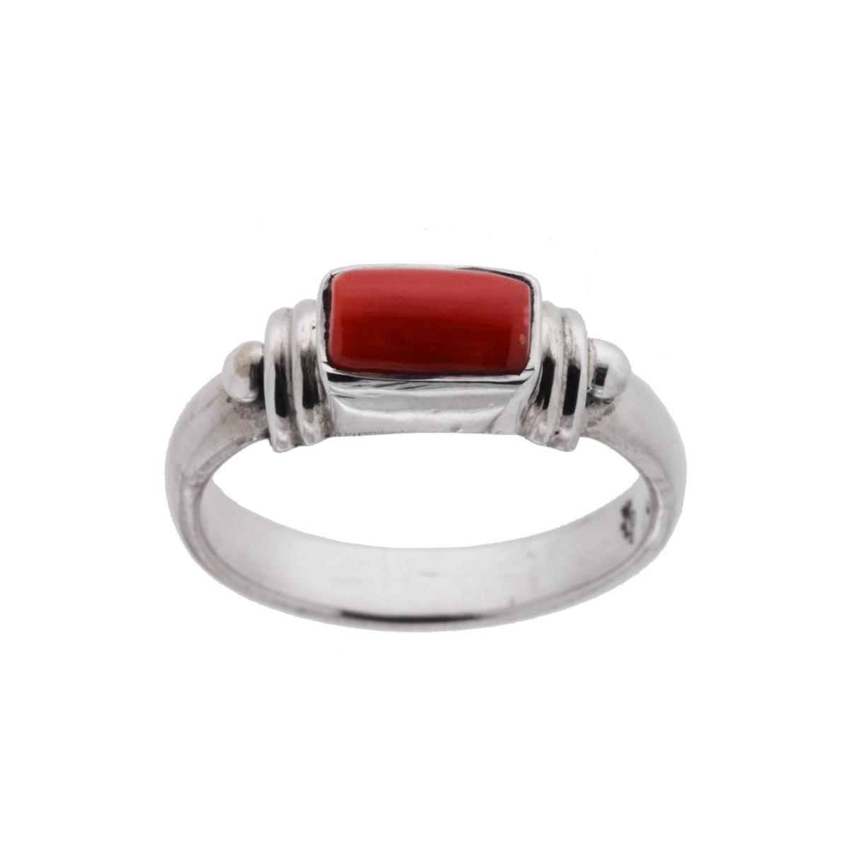 Anello Etnico con Pietra Corallo Rettangolare in ARGENTO 925