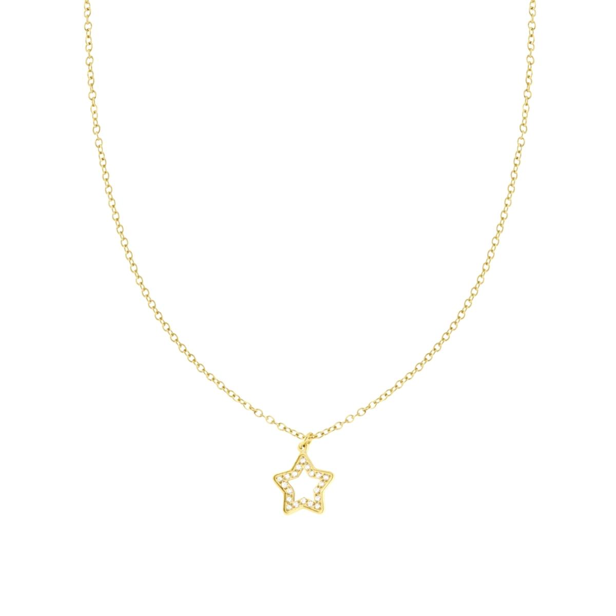 Collana Catena Forzatina con Stella e Crystal Bianchi in ACCIAIO e OTTONE colore Oro