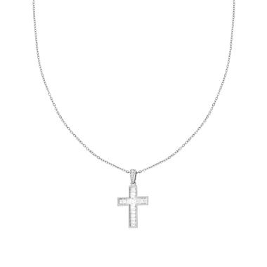 Collana Catena Forzatina Diamantata con Croce e Crystal Bianchi in ACCIAIO e OTTONE