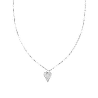 Collana Catena Forzatina Diamantata con Cuore bombato e Crystal Bianchi in ACCIAIO e OTTONE