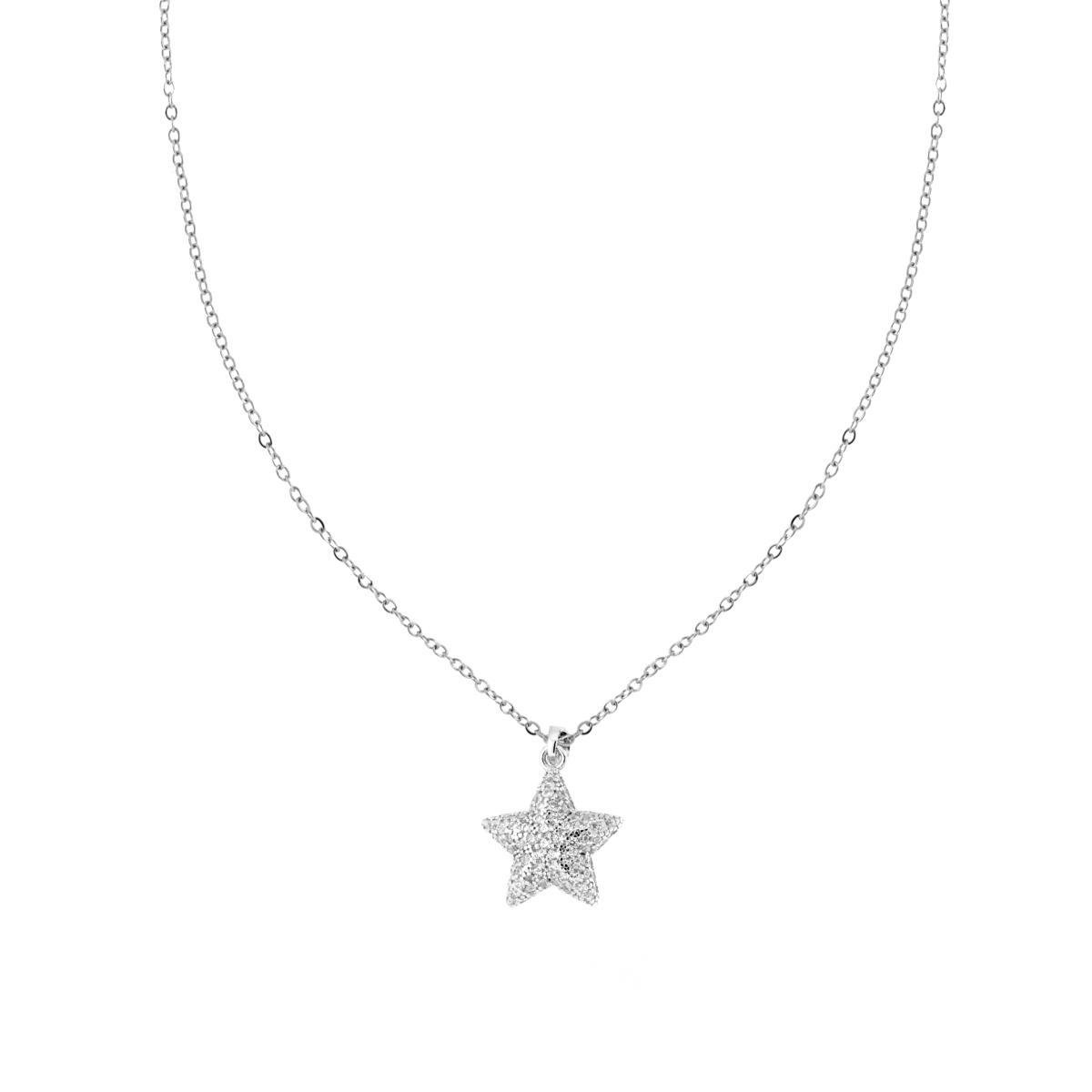 Collana Catena Forzatina con Stella bombata e Crystal Bianchi in ACCIAIO e OTTONE