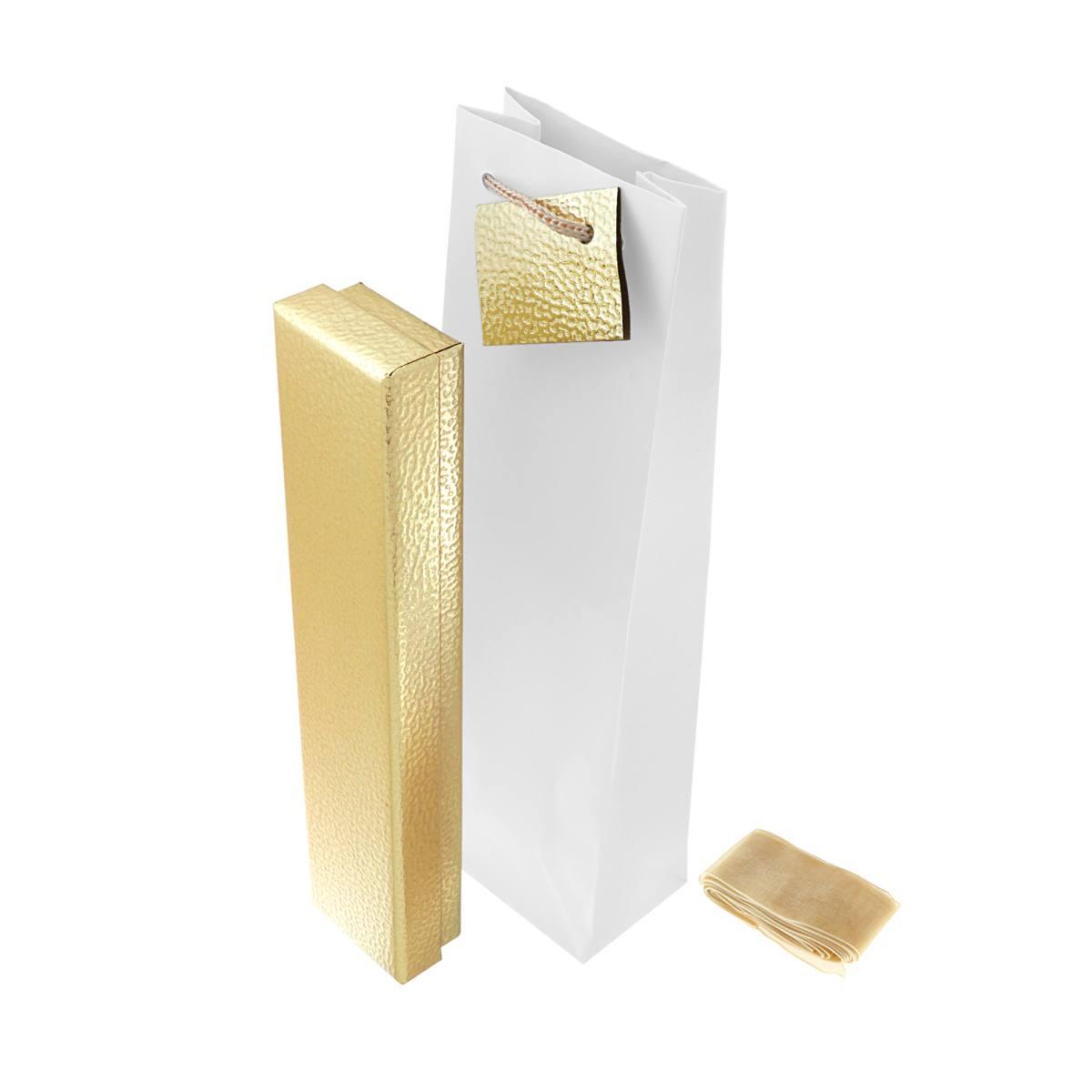 Astuccio per Bracciale cm 4,7 x 23 h 2,9 colore Glitter Oro con nastro e fiocco Oro con Shopper inclusa