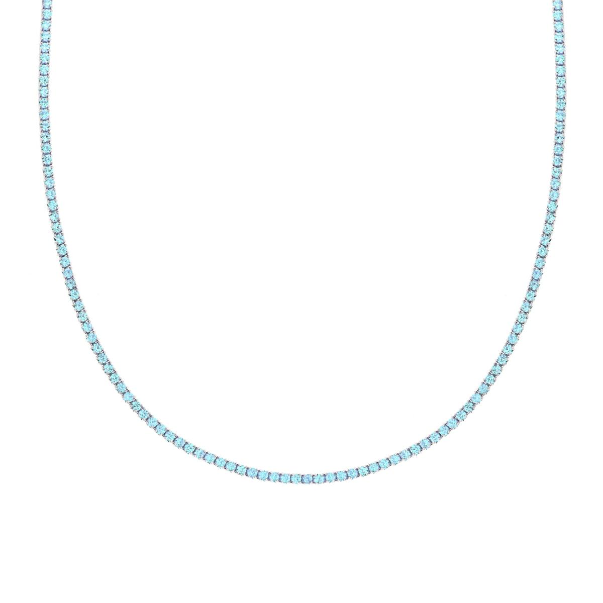 Collana Tennis Griffe cm 34+8 con Zirconi mm 2.5 Acquamarina in ARGENTO 925 Galvanica Rodio