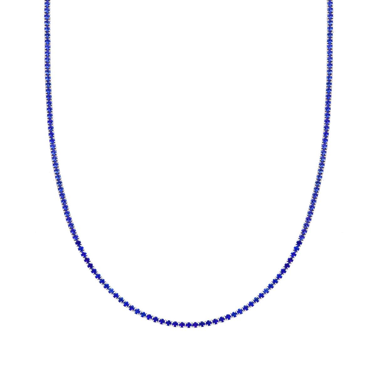 Collana Tennis Griffe cm 34+8 con Zirconi mm 2.5 Blu Zaffiro in ARGENTO 925 Galvanica Rodio