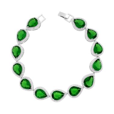Bracciale Tennis Griffe cm 18 Goccia Verde Smeraldo contornati da Cubic Zirconia Bianchi in ARGENTO 925 Galvanica Rodio