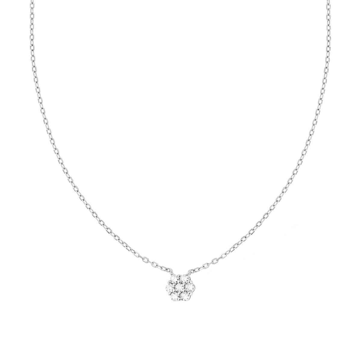 Collana Catena Forzatina Diamantata con Fiore e Cubic Zirconia Bianchi in ARGENTO 925 Galvanica Rodio