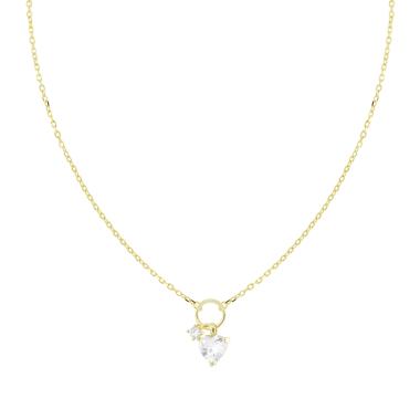 Collana Catena Forzatina Diamantata con Cuore Punto Luce Cubic Zirconia Bianchi pendenti in ARGENTO 925 Galvanica Oro