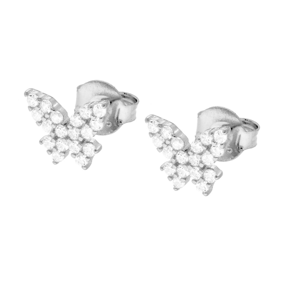 Orecchini Farfalla con Cubic Zirconia Bianchi in ARGENTO 925 Galvanica Rodio