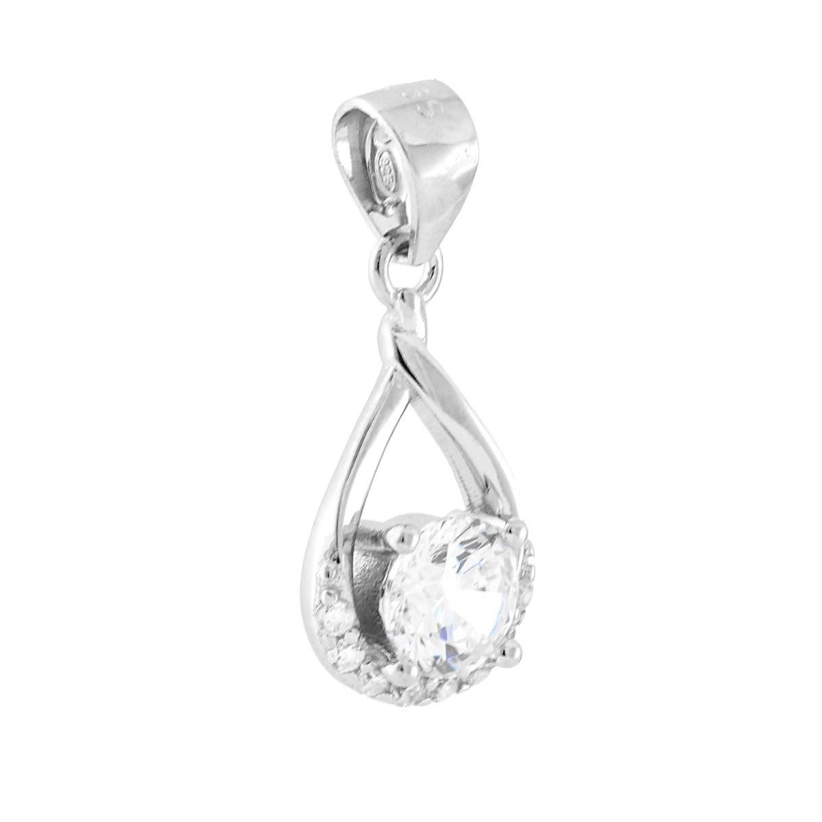 Parure Set Orecchini e Ciondolo Goccia con Punto Luce e Cubic Zirconia Bianchi in ARGENTO 925 Galvanica Rodio