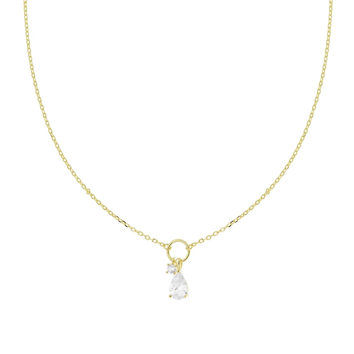 Collana Catena Forzatina Diamantata con Goccia e Punto Luce in Cubic Zirconia Bianchi in ARGENTO 925 Galvanica Oro