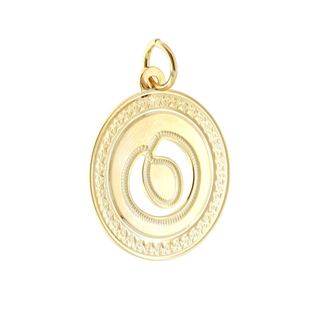 Ciondolo Tondo mm 28 Diamantato con Lettera Iniziale Nome traforata in ACCIAIO colore Oro