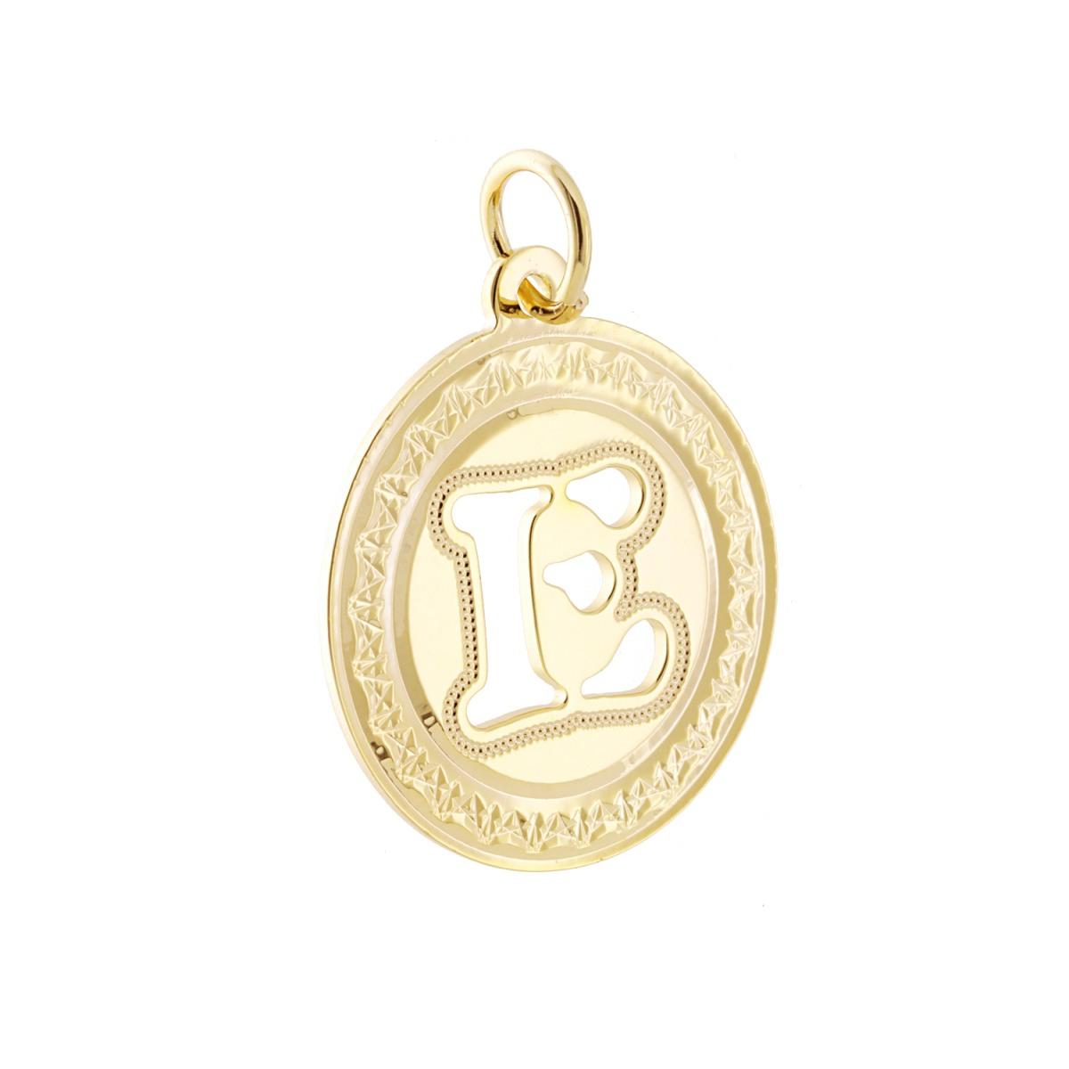 Ciondolo Tondo mm 28 Diamantato con Lettera Iniziale Nome traforata in ACCIAIO colore Oro