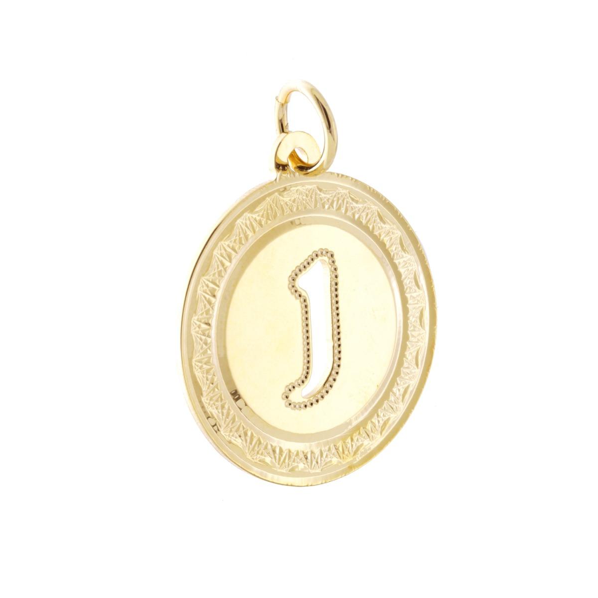 Ciondolo Tondo mm 28 Diamantato con Lettera Iniziale Nome traforata in ACCIAIO colore Oro