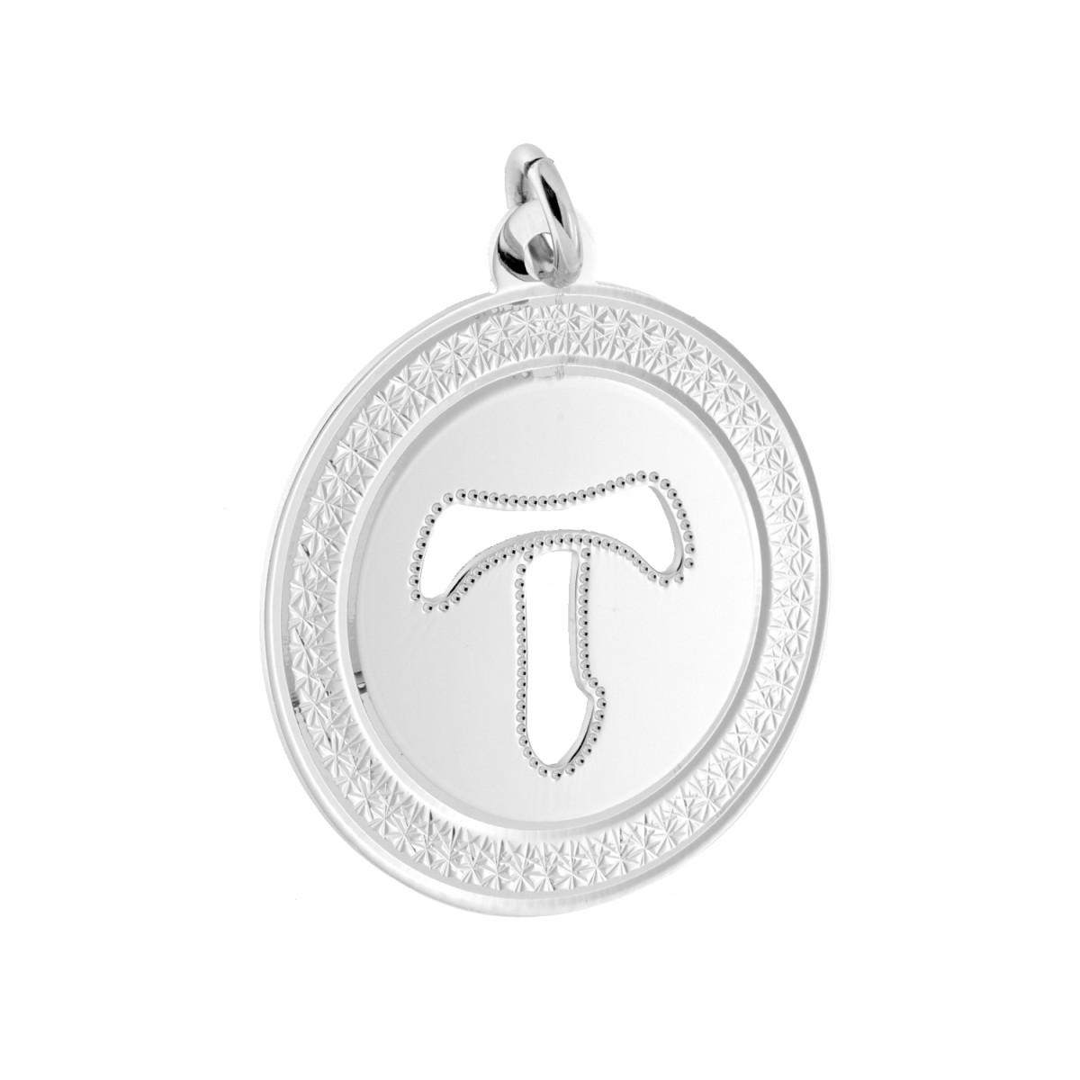 Ciondolo Tondo mm 45 Diamantato con Lettera Iniziale Nome traforata in ACCIAIO