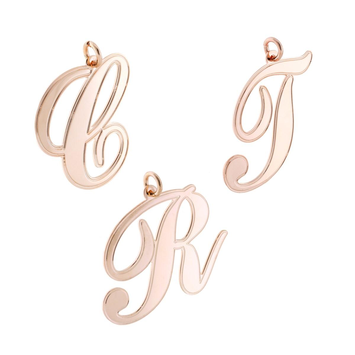Ciondolo Lettera Iniziale Nome in Corsivo in ACCIAIO colore Rosa