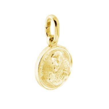 Ciondolo Medaglia Tonda con Padre Pio in ARGENTO 925 Galvanica Oro