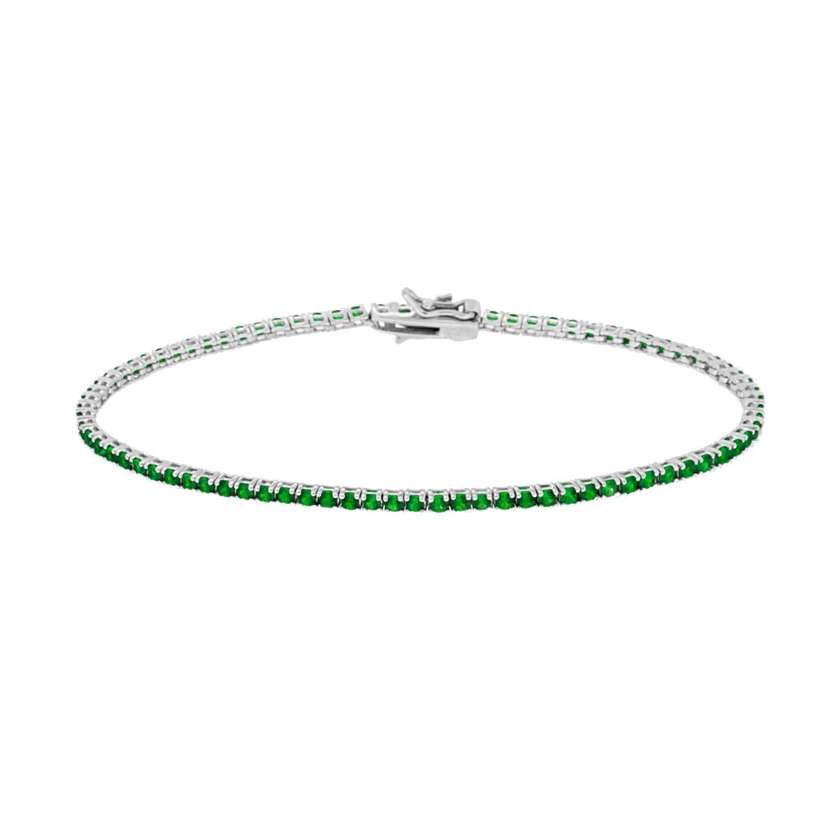 Bracciale Tennis Griffe cm 16.5 con Zirconi mm 2 Verde Smeraldo in ARGENTO 925 Galvanica Rodio