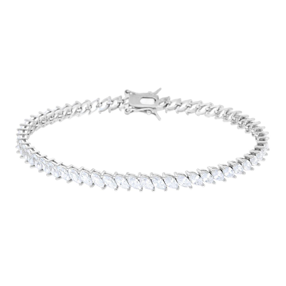 Bracciale Tennis Griffe Marquise cm 18 con Zirconi Bianchi in ARGENTO 925 Galvanica Rodio